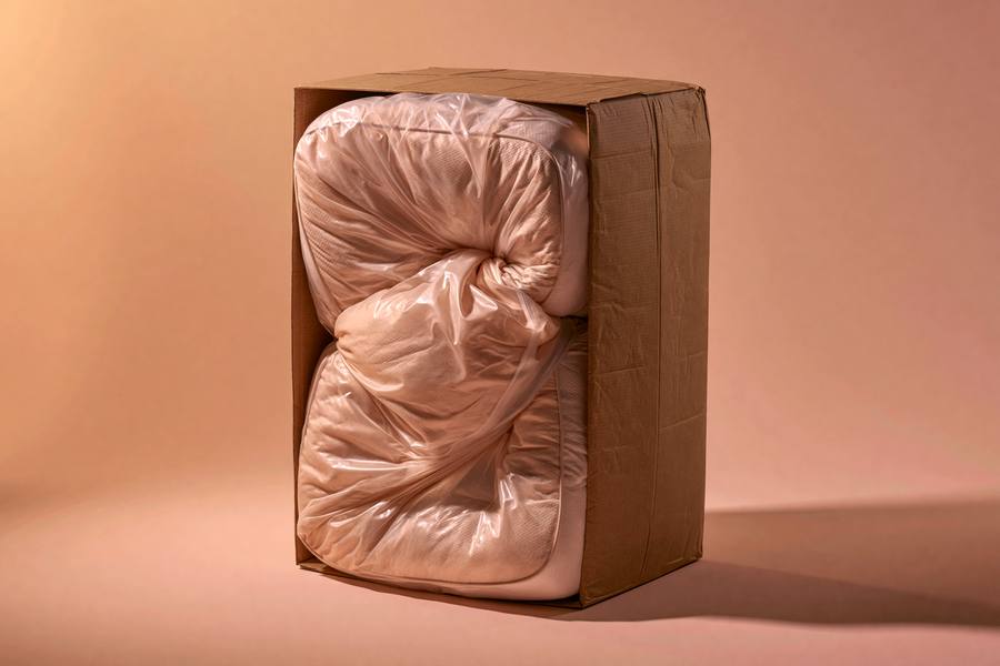 The Box Experience — a mattress compressed into a straining cardboard box