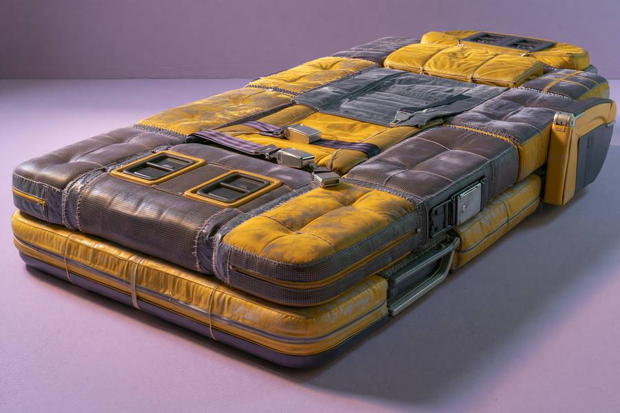 The Red-Eye Collection — a mattress assembled from decommissioned airline seat cushions